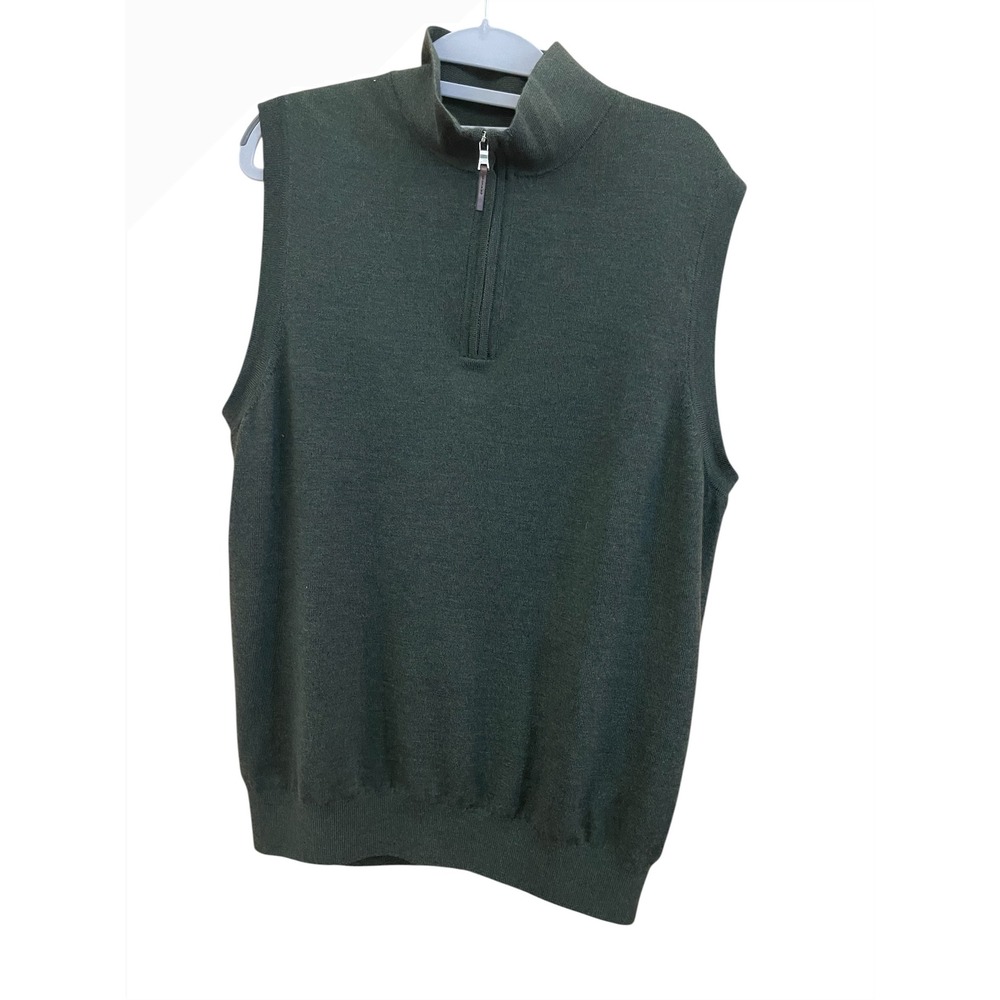Fairway & Greene Mens Baruffa Merino Wool Lined Quarter Zip Sweater Vest Green M